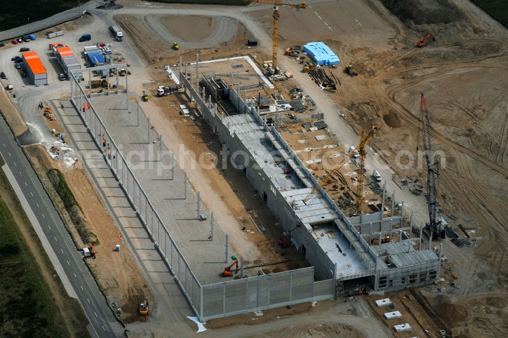 Aerial image Schwerin - Construction site of building and production halls on the premises of Ypsomed Produktion GmbH on street Ludwig-Boelkow-Strasse in Schwerin in the state Mecklenburg - Western Pomerania, Germany