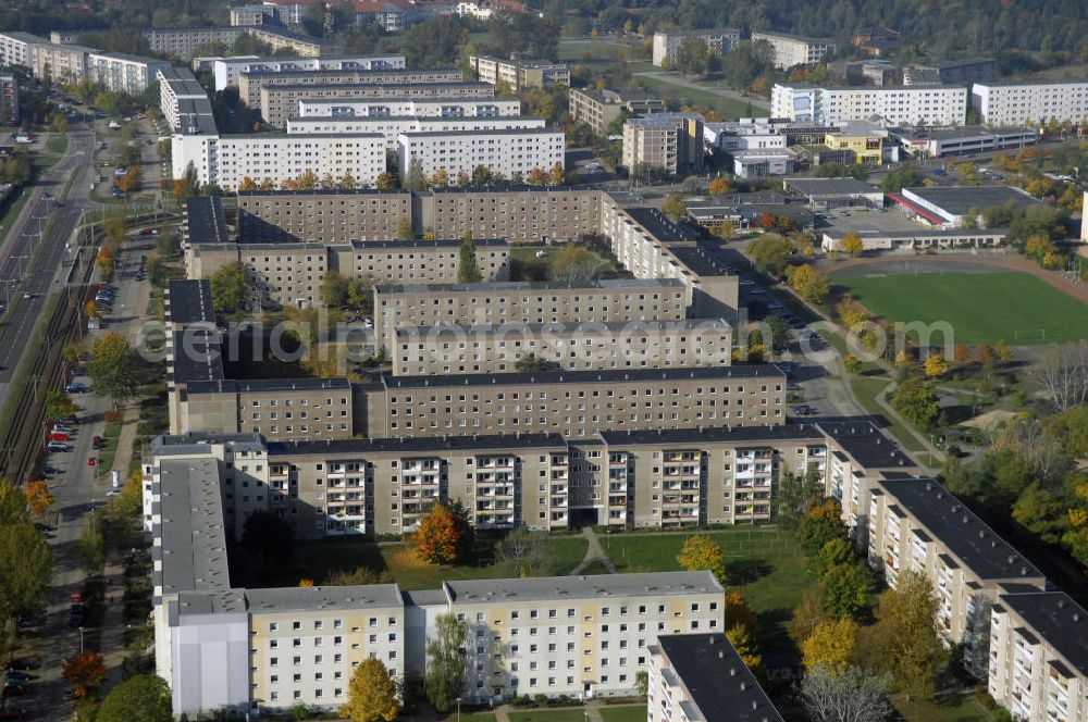 Aerial image Brandenburg - Blick auf das Neubaugebiet entlang der Friedrich-Grasow-Straße in Brandenburg Nord. Auf diesem Gebiet enstanden die ersten Neubauten Ende der 50er bis Ende der 60er Jahre.