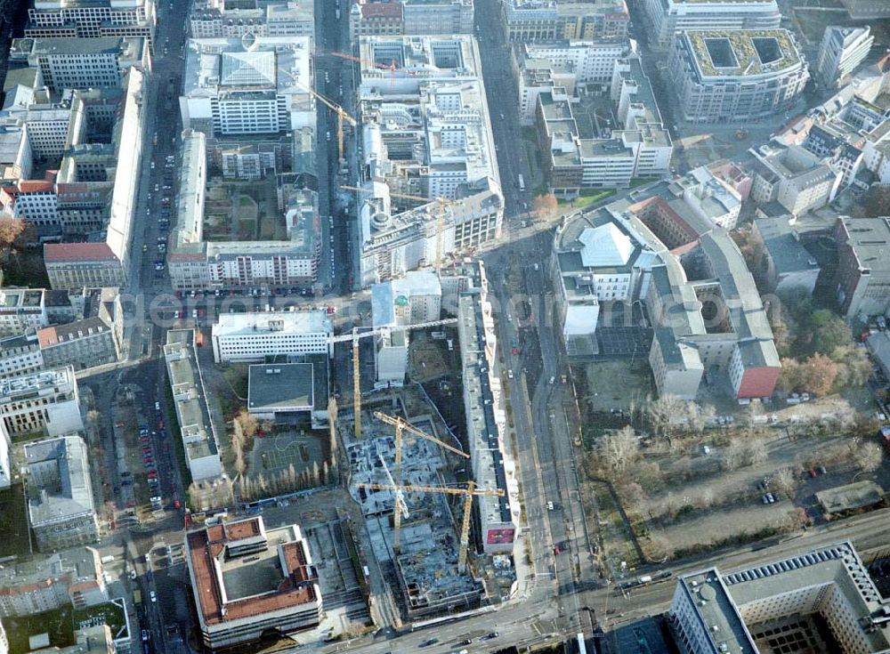 Berlin from above - Neubauobjekt an der Tschechischen Botschaft in der Wilhelmstraße / Ecke Leipziger Straße in Berlin - Mitte. Gemeinschaftsprojekt der HUK Coburg, Bayerische Landesbank und ABG Unternehmensgruppe München, Köln, Frankfurt AP der HUK Coburg Immobilien Herr Schubert , Tel: 09561 / 96 14 15