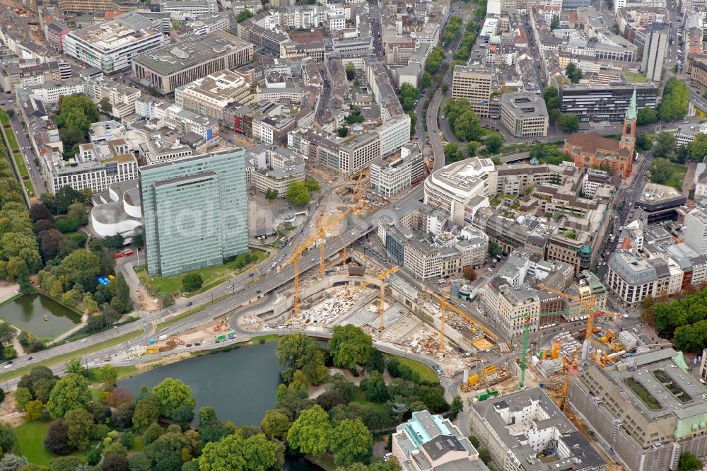 Aerial photograph Düsseldorf - View of the new construction project Koe Bogen in Duesseldorf in the state North Rhine-Westphalia