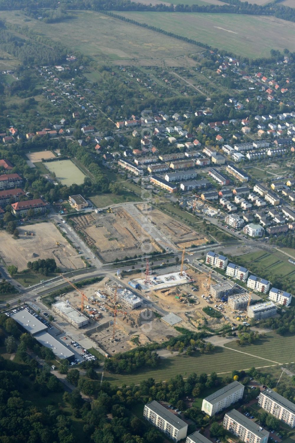 Aerial photograph Potsdam - View of the new construction project Mies-van-der-Rohe-Str. in Potsdam in the state Brandenburg