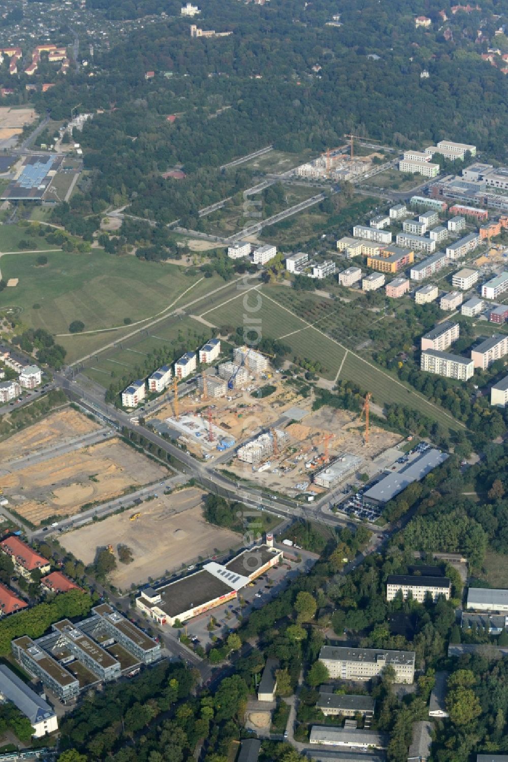 Aerial photograph Potsdam - View of the new construction project Mies-van-der-Rohe-Str. in Potsdam in the state Brandenburg