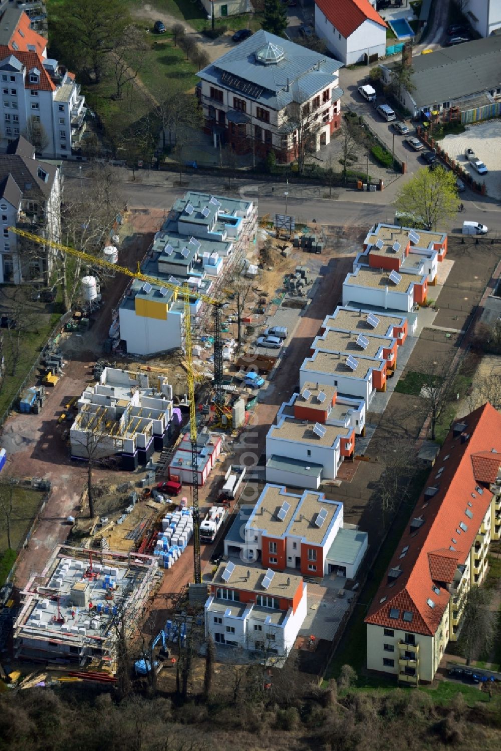 Magdeburg OT Buckau from above - View of the new construction project City villa and City houses Porsestrasse in the district of Buckau in Magdeburg in the state of Saxony-Anhalt