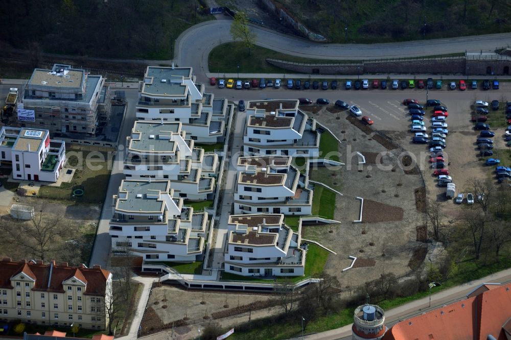 Aerial photograph Magdeburg - View of the new construction project Terrassenwohnen Elbbahnhof in Magdeburg in the state of Saxony-Anhalt