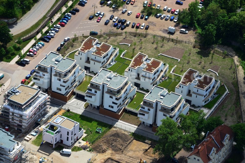 Aerial image Magdeburg - View of the new construction project Terrassenwohnen Elbbahnhof in Magdeburg in the state of Saxony-Anhalt