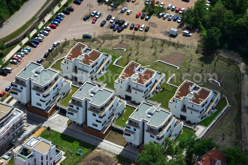 Aerial photograph Magdeburg - View of the new construction project Terrassenwohnen Elbbahnhof in Magdeburg in the state of Saxony-Anhalt