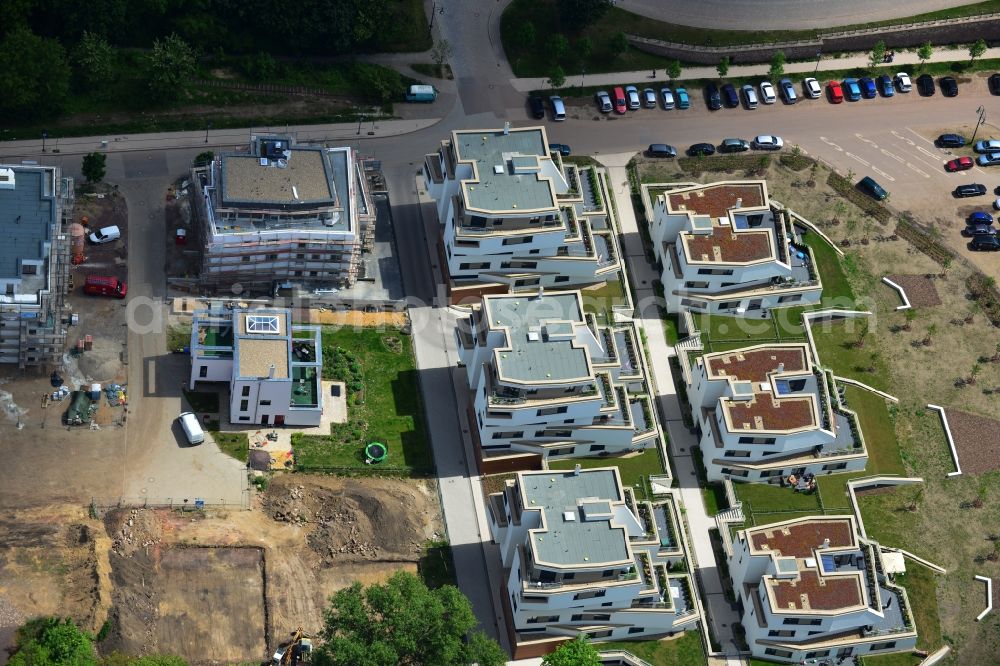 Magdeburg from above - View of the new construction project Terrassenwohnen Elbbahnhof in Magdeburg in the state of Saxony-Anhalt