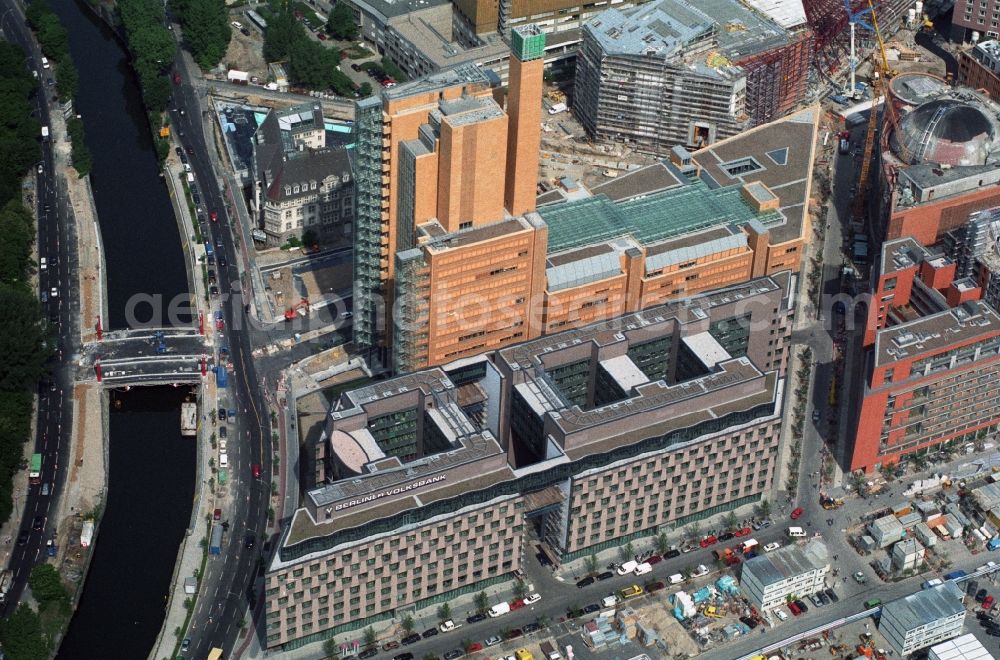 Berlin Lichtenberg from the bird's eye view: New buildings at the Federal Association of German Cooperative Banks BVR eV and the debis house in the Quartier Daimler at Potsdamer Platz in Berlin