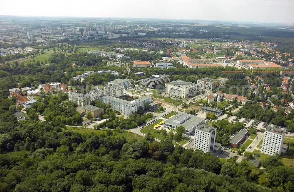 Halle (Saale) from the bird's eye view: New buildings at Campus Heide south and the Technology Park Weinberg campus in Halle (Saale) in Saxony-Anhalt