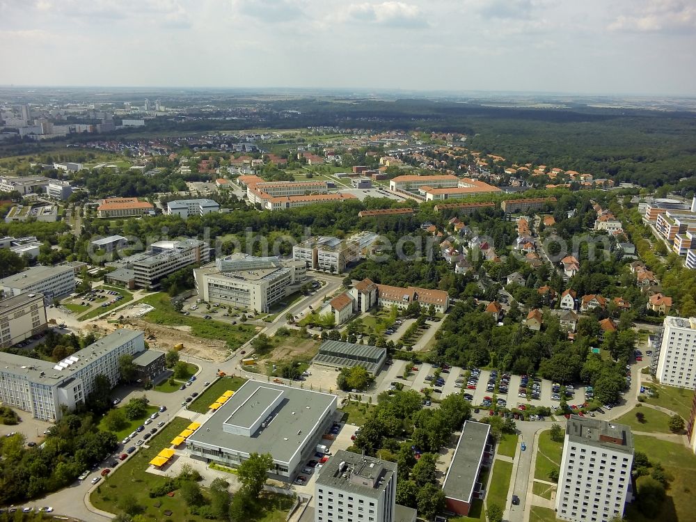 Aerial image Halle (Saale) - New buildings at Campus Heide south and the Technology Park Weinberg campus in Halle (Saale) in Saxony-Anhalt