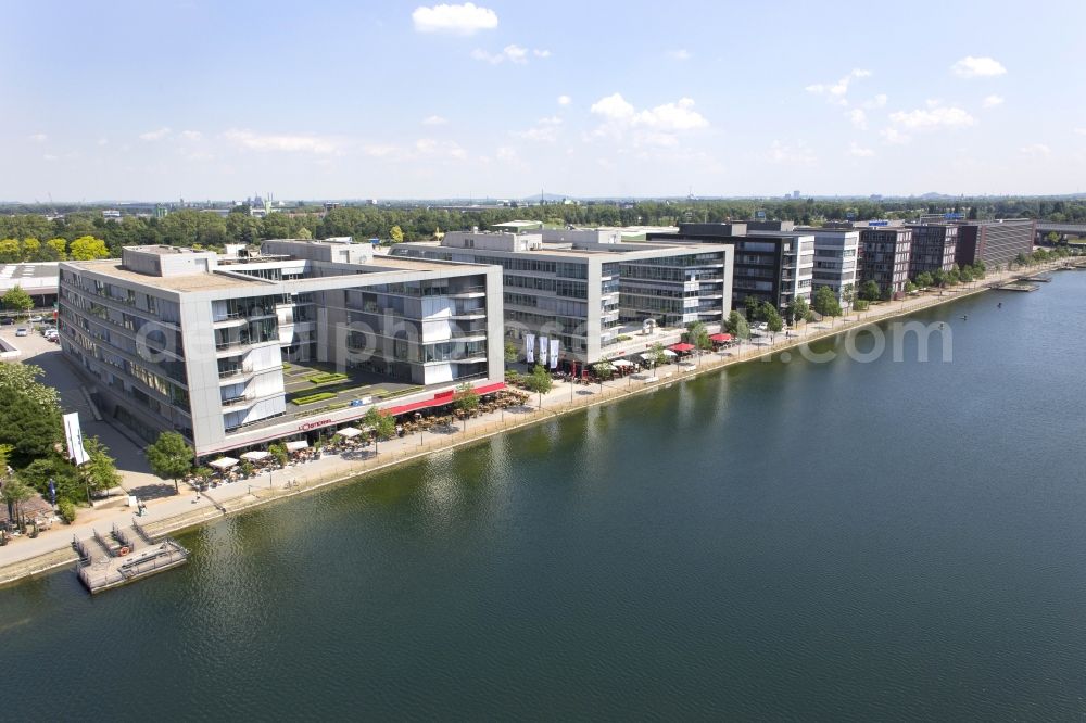 Aerial image Duisburg - New buildings at the Duisburg inner harbor in Duisburg in North Rhine-Westphalia