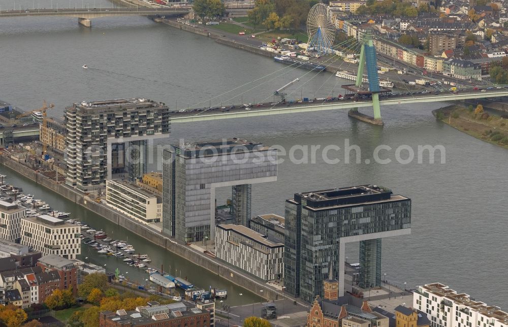 Köln from above - New construction of houses on the crane Rheinauhafen on the banks of the Rhine in Cologne in North Rhine-Westphalia