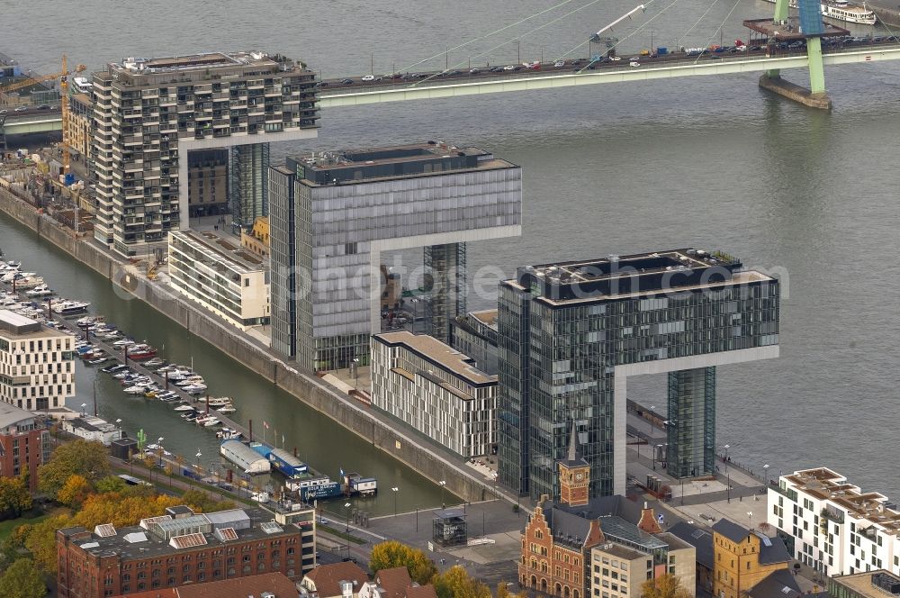 Köln from the bird's eye view: New construction of houses on the crane Rheinauhafen on the banks of the Rhine in Cologne in North Rhine-Westphalia