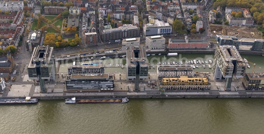 Köln from above - New construction of houses on the crane Rheinauhafen on the banks of the Rhine in Cologne in North Rhine-Westphalia