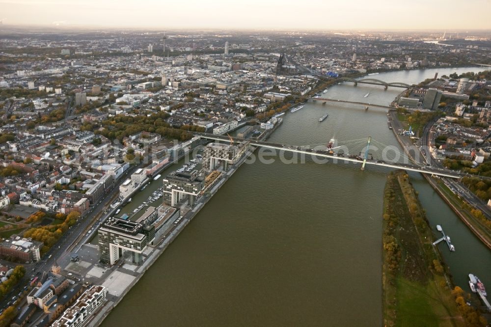 Köln from above - New construction of houses on the crane Rheinauhafen on the banks of the Rhine in Cologne in North Rhine-Westphalia