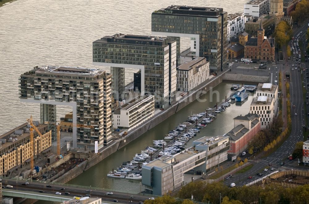 Köln from the bird's eye view: New construction of houses on the crane Rheinauhafen on the banks of the Rhine in Cologne in North Rhine-Westphalia