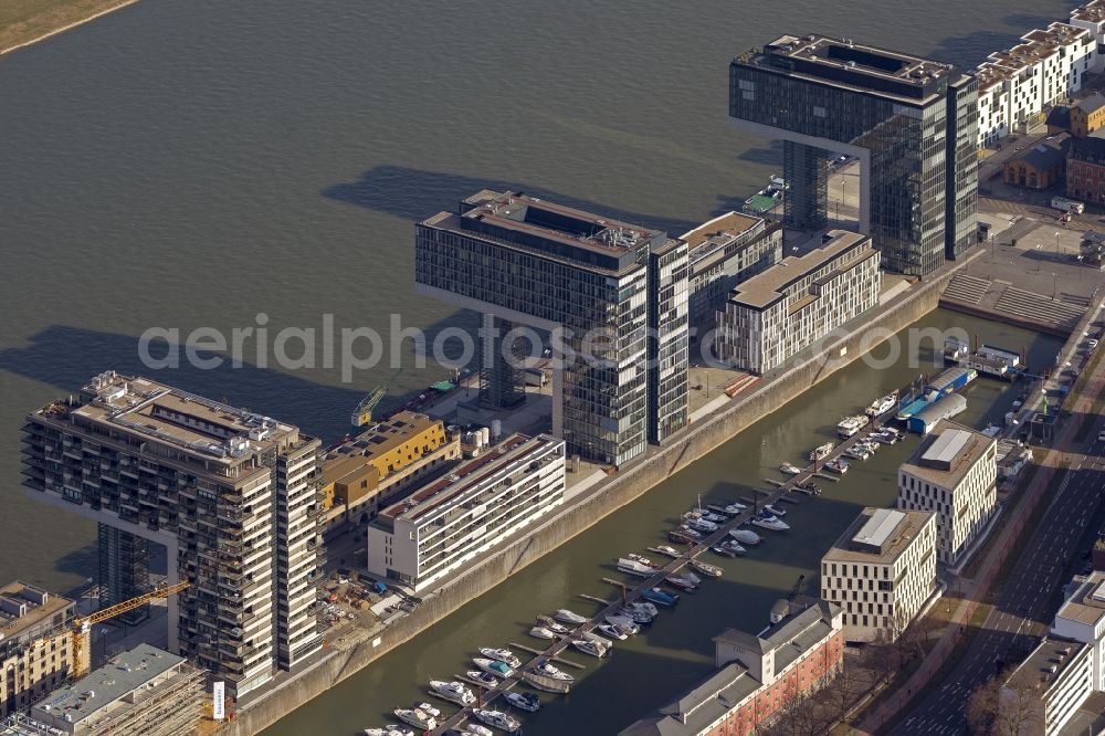 Aerial image Köln - New construction of houses on the crane Rheinauhafen on the banks of the Rhine in Cologne in North Rhine-Westphalia