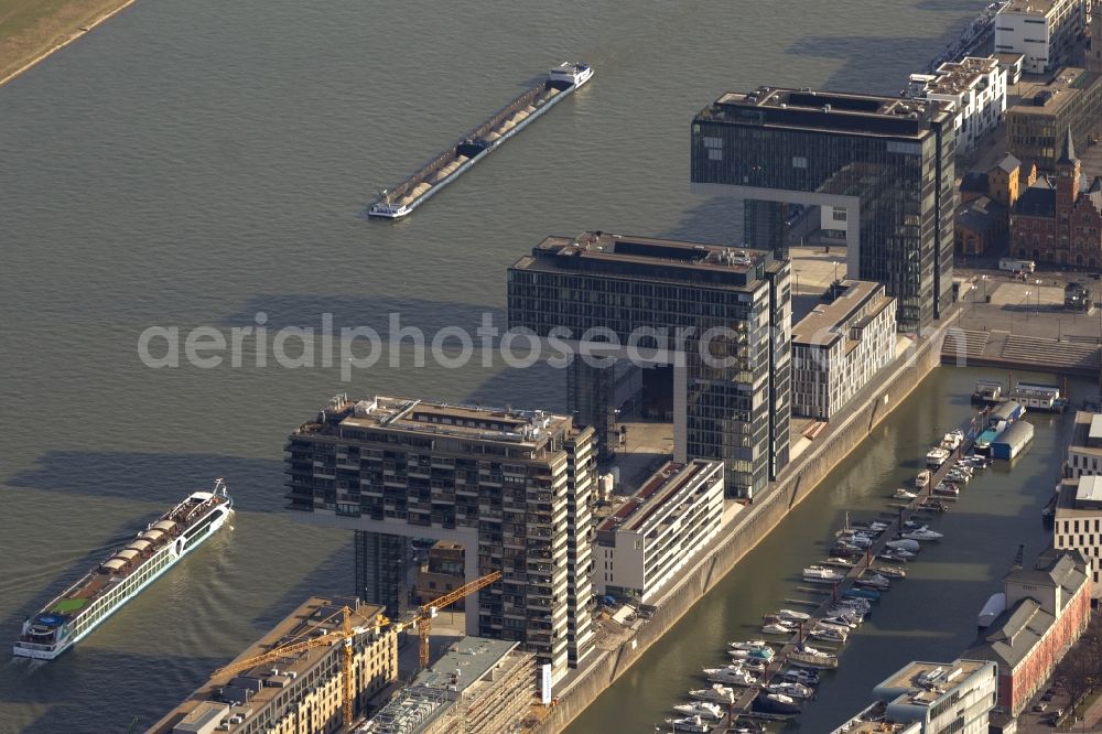 Aerial photograph Köln - New construction of houses on the crane Rheinauhafen on the banks of the Rhine in Cologne in North Rhine-Westphalia