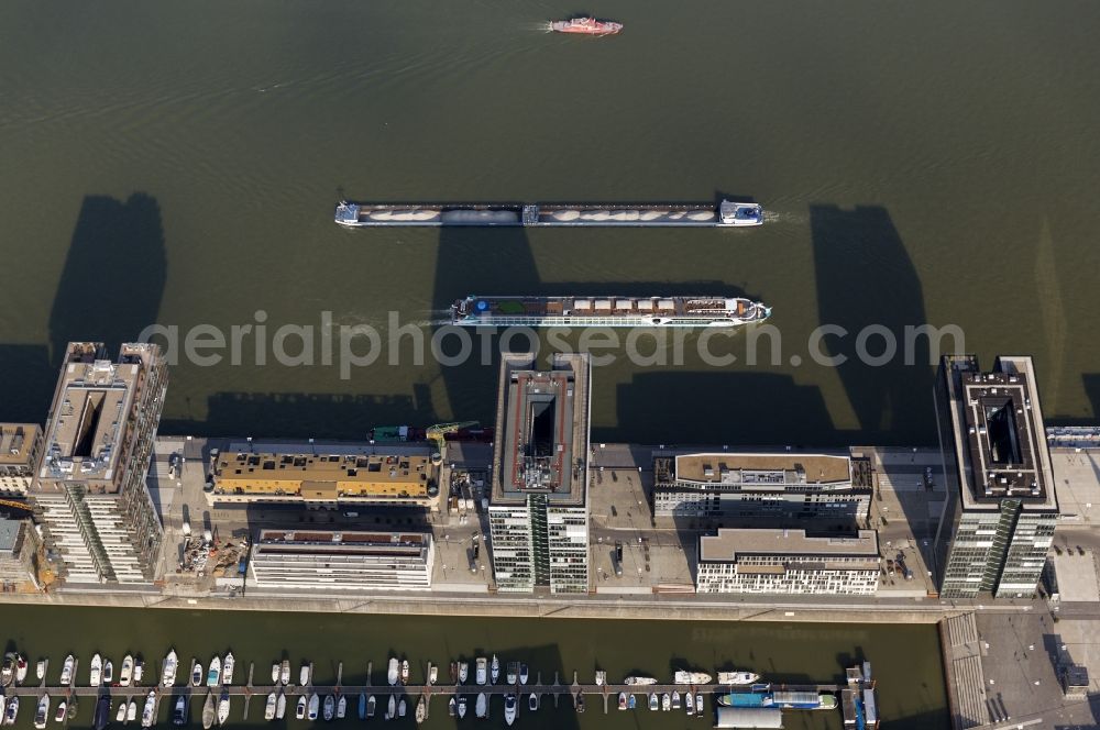 Aerial image Köln - New construction of houses on the crane Rheinauhafen on the banks of the Rhine in Cologne in North Rhine-Westphalia