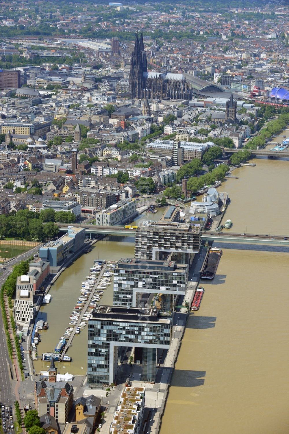 Köln from above - New construction of houses on the crane Rheinauhafen on the banks of the Rhine in Cologne in North Rhine-Westphalia