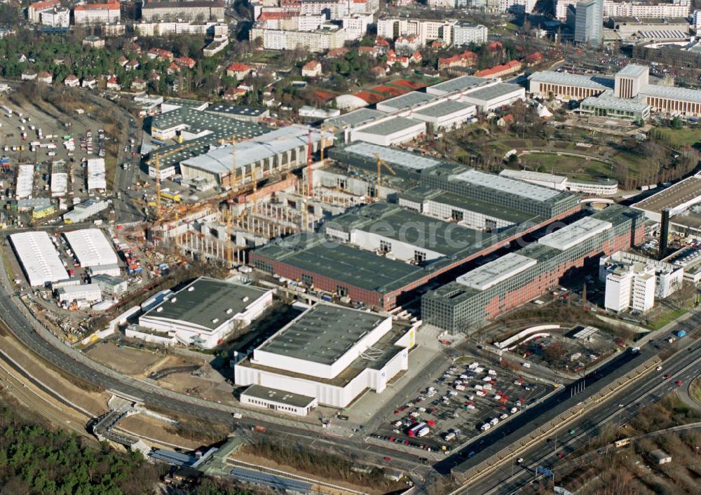 Berlin - Charlottenburg from the bird's eye view: Neubauten auf dem Messegelände der Messe Berlin am Berliner Funkturm / ICC in Charlottenburg.