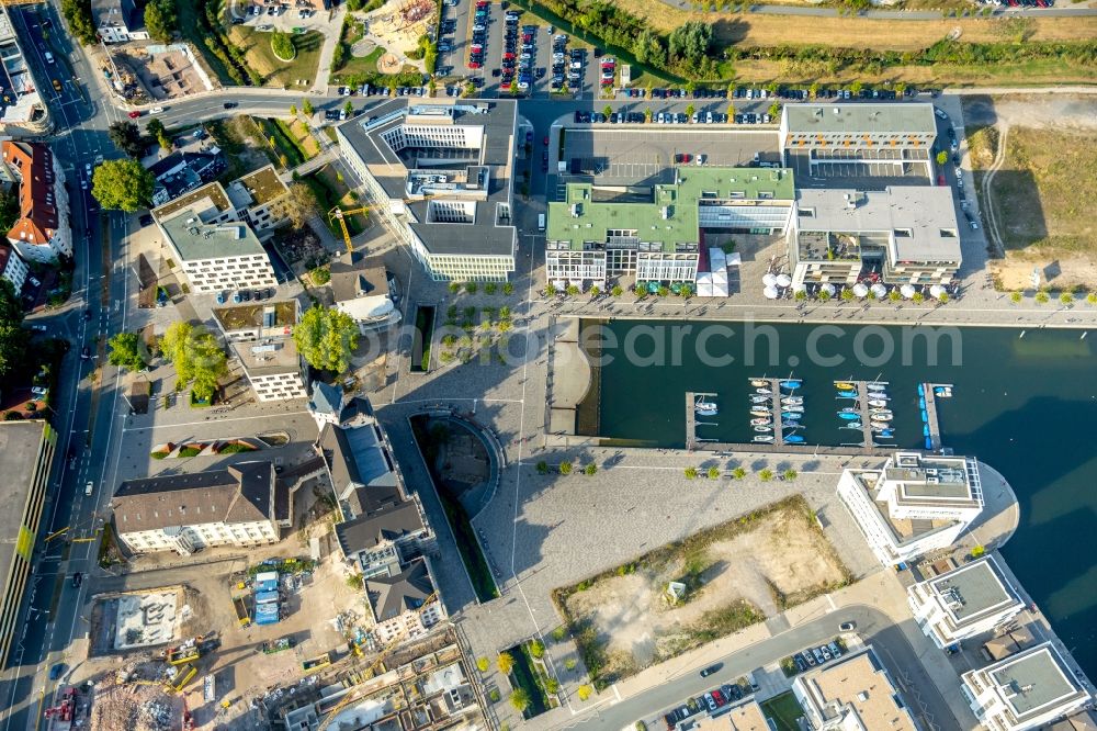 Dortmund from above - New residential buildings at the lake Phoenixsee beneath the roads Hoerder-Bach-Allee and Am Kai in Dortmund in North Rhine-Westphalia