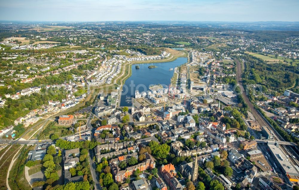 Aerial image Dortmund - New residential buildings at the lake Phoenixsee beneath the roads Hoerder-Bach-Allee and Am Kai in Dortmund in North Rhine-Westphalia