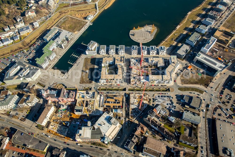 Aerial photograph Dortmund - New residential buildings at the lake Phoenixsee beneath the roads Hoerder-Bach-Allee and Am Kai in Dortmund in North Rhine-Westphalia