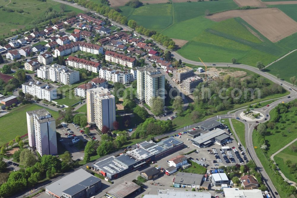 Rheinfelden (Baden) from above - Residential area of the multi-family house settlement on Fecampring with high-rise buildings in Rheinfelden (Baden) in the state Baden-Wurttemberg, Germany