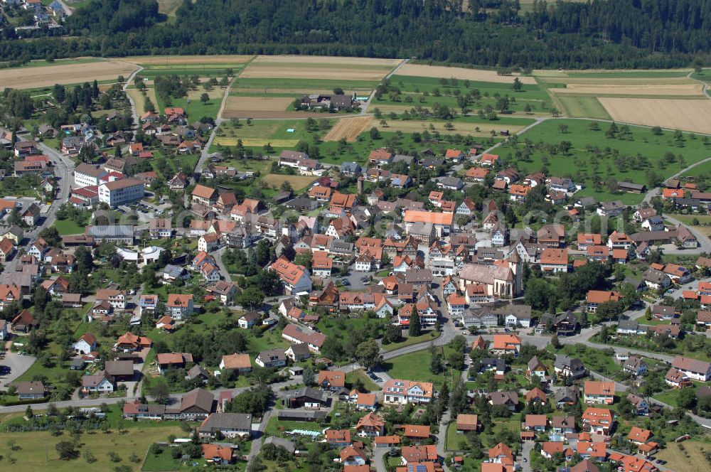 Aerial image Neubulach - Neubulach mit Stadtkirche. Dieser Luftkurort kiegt im Nordschwarzwald und ist der erste Ort in Deutschland mit staatlich anerkanntem Heilstollen-Kurbetrieb.