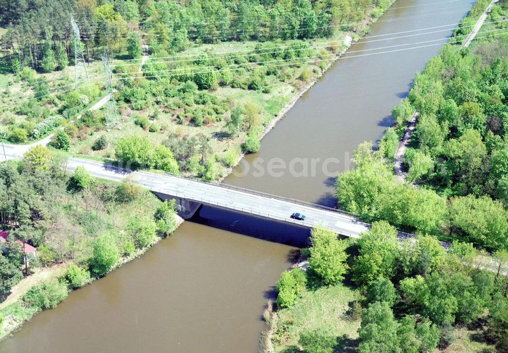 Wusterwitz / BRB from the bird's eye view: Neue Brücke über den Elbe-Havel-Kanal bei Wusterwitz im Rahmen der Ausgleichs- und Ersatzmaßnahmen am Wasserstraßenkreuz Magdeburg / Elbe-Havel-Kanal. Ein Projekt des Wasserstraßenneubauamtes Magdeburg