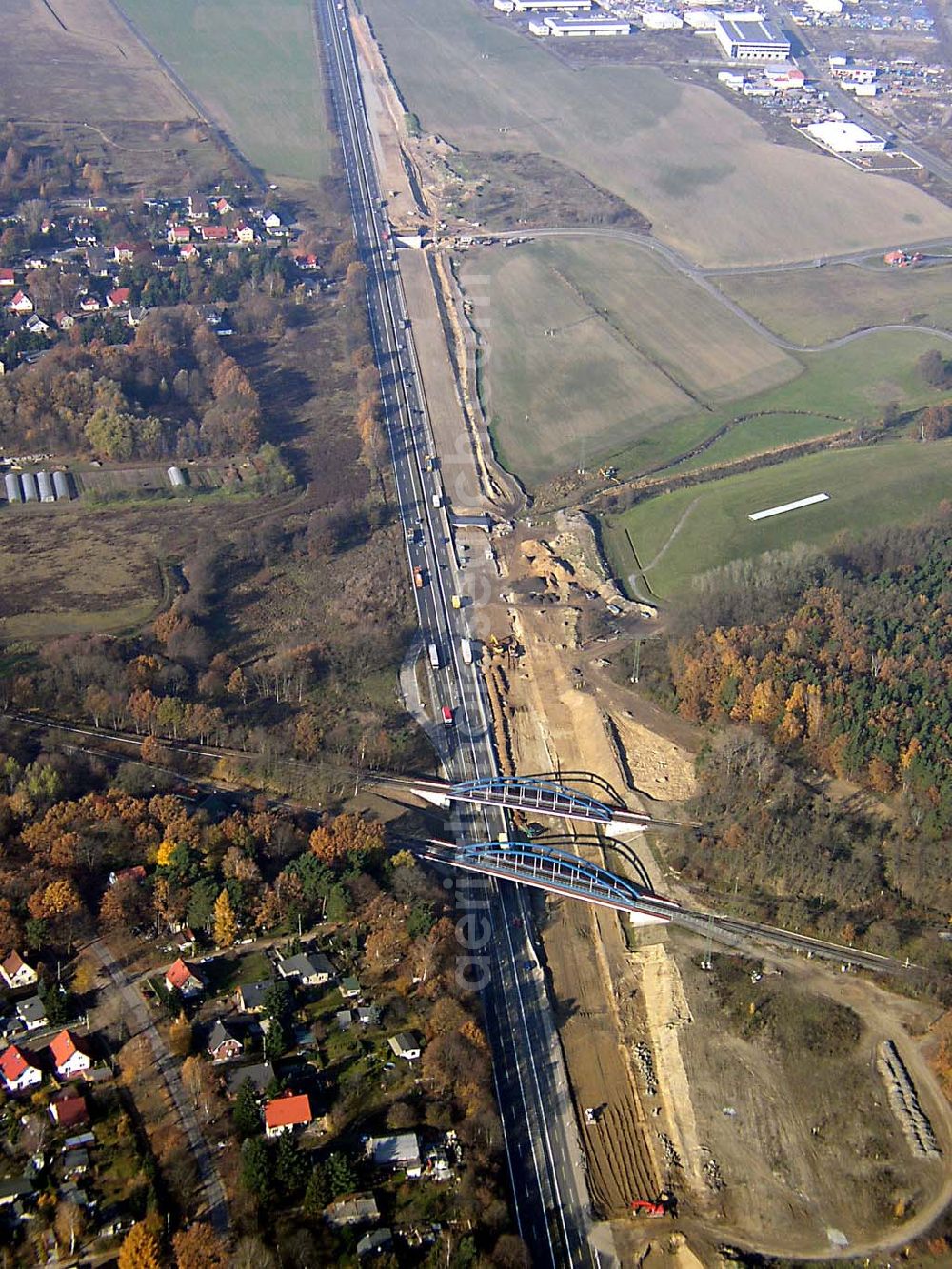 Aerial image Neuenhagen / BRB - neue Eisenbahnbrücke über den östlichen Berliner Ring östlich von Neuenhagen / BRB Baufirma: Porr Technobau Berlin GmbH D-10407 Berlin Storkower Straße 113 Tel: 0049 (0) 30/421842-04 Fax: 0049 (0) 30/421842-417 e-mail: technobau.berlin@a-porr.de