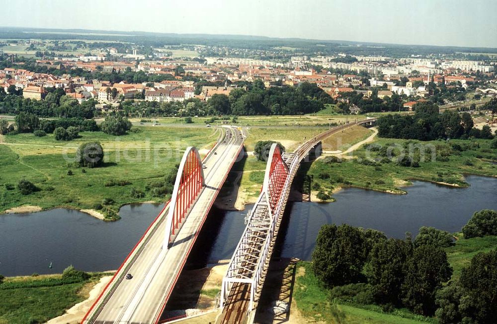 Wittenberg / BRB from the bird's eye view: Neue Elbbrücke am südlichen Stadtrrand von Wittenberg / BRB