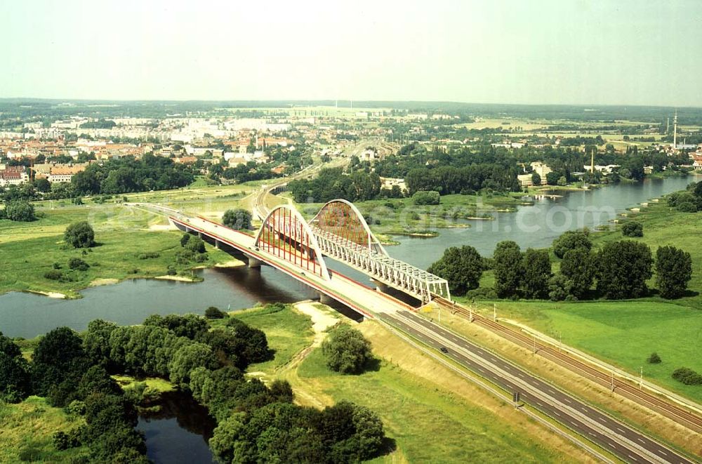 Aerial image Wittenberg / BRB - Neue Elbbrücke am südlichen Stadtrrand von Wittenberg / BRB