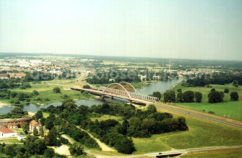 Aerial photograph Wittenberg / BRB - Neue Elbbrücke am südlichen Stadtrrand von Wittenberg / BRB