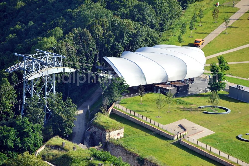 Aerial photograph Koblenz - View of new aerial passenger line over the Rhine bank in Koblenz in Rhineland-Palatinate