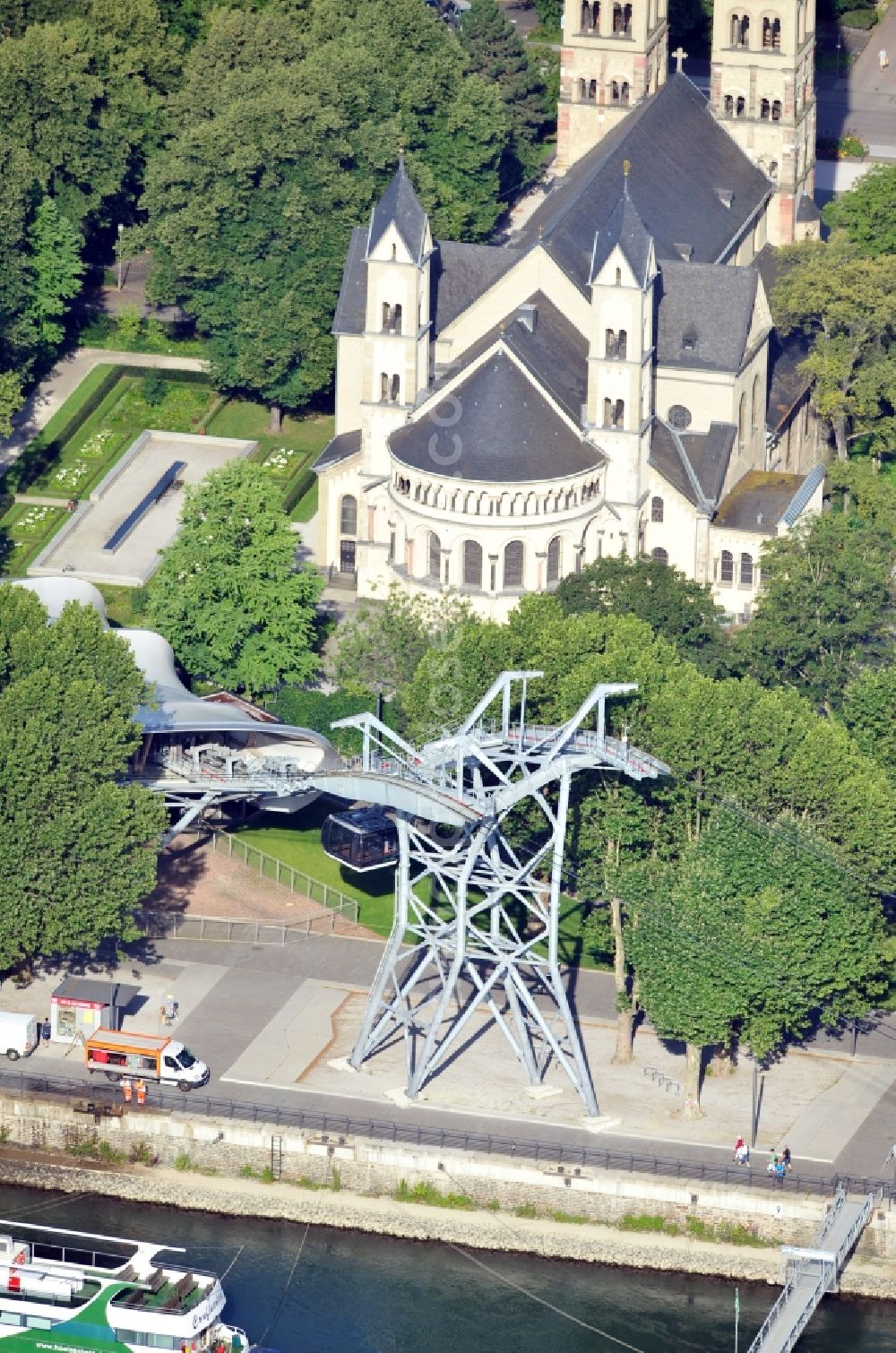 Koblenz from above - View of new aerial passenger line over the Rhine bank in Koblenz in Rhineland-Palatinate