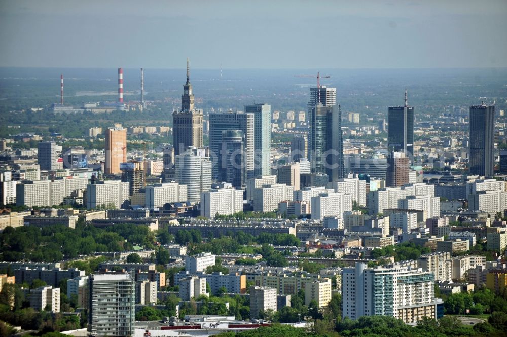 Warschau from above - Cityscape from the new skyline of the polish capital metropolis Warsaw in Poland