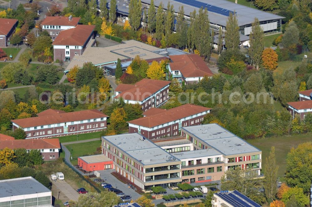 Aerial photograph Greifswald - View at the BBW Berufsbildungswerk in Greifswald in the federal state Mecklenburg-Vorpommern. The BBW Greifswald is a specialized facility for vocational preparation and training of young people with disabilities. It is operated by the BerufsBildungsWerk Greifswald gGmbH