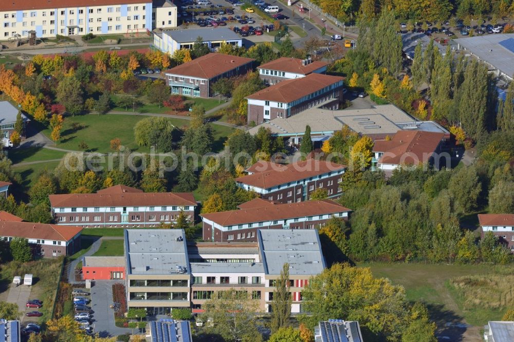 Greifswald from above - View at the BBW Berufsbildungswerk in Greifswald in the federal state Mecklenburg-Vorpommern. The BBW Greifswald is a specialized facility for vocational preparation and training of young people with disabilities. It is operated by the BerufsBildungsWerk Greifswald gGmbH