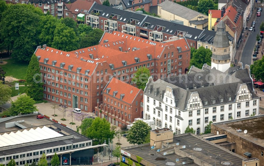 Gladbeck from above - View of the new and the old townhall in Gladbeck in the state of North Rhine-Westphalia