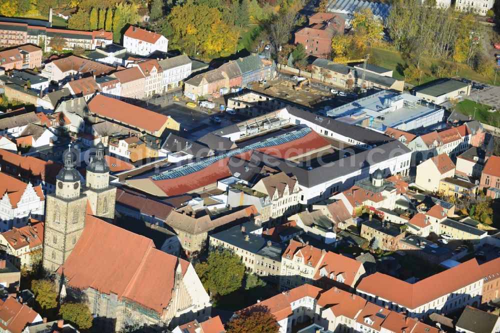 Aerial image Wittenberg - View of the construction site of the shopping center Arsenal between the Arsenal square and the market place in the inner city of Wittenberg. Project developers are MIB AG and the OFB Development GmbH