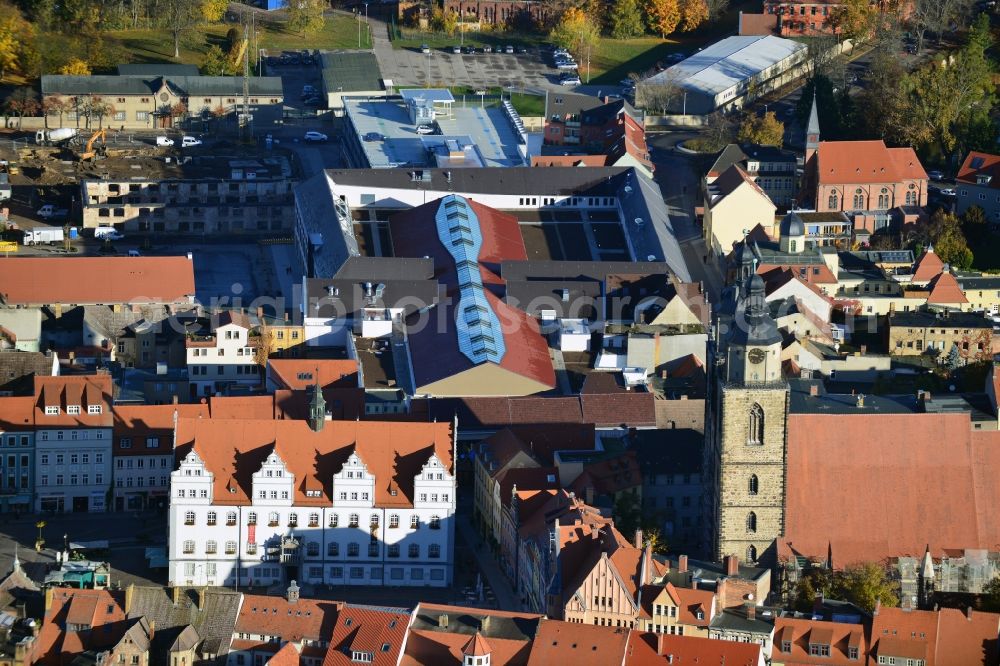 Wittenberg from above - View of the construction site of the shopping center Arsenal between the Arsenal square and the market place in the inner city of Wittenberg. Project developers are MIB AG and the OFB Development GmbH