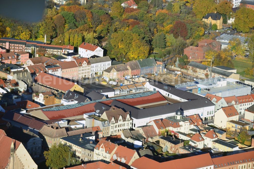 Wittenberg from above - View of the construction site of the shopping center Arsenal between the Arsenal square and the market place in the inner city of Wittenberg. Project developers are MIB AG and the OFB Development GmbH