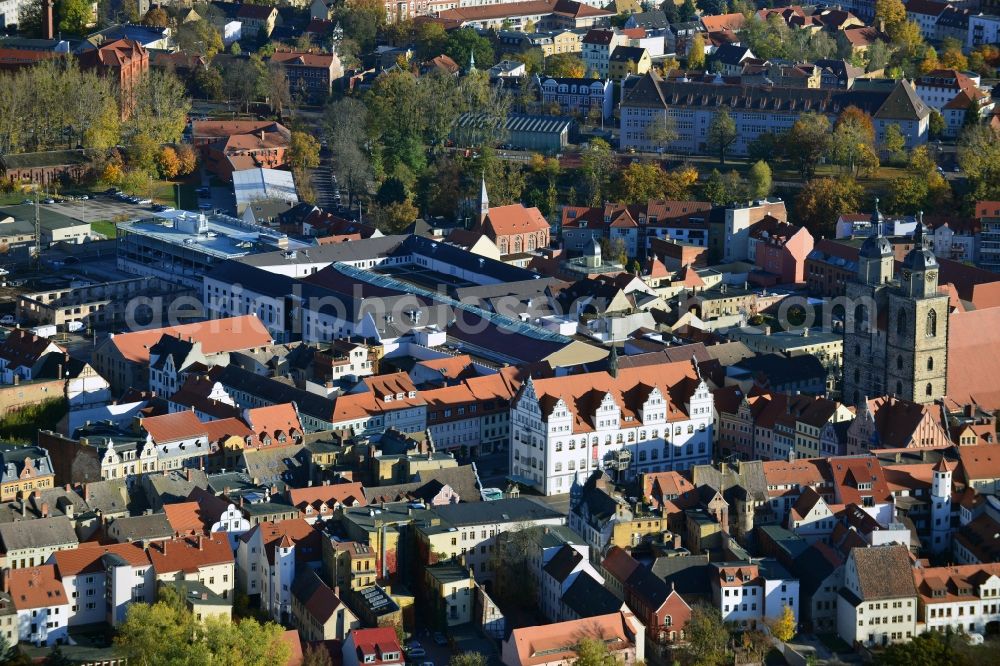 Aerial image Wittenberg - View of the construction site of the shopping center Arsenal between the Arsenal square and the market place in the inner city of Wittenberg. Project developers are MIB AG and the OFB Development GmbH