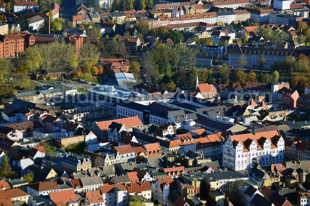 Aerial photograph Wittenberg - View of the construction site of the shopping center Arsenal between the Arsenal square and the market place in the inner city of Wittenberg. Project developers are MIB AG and the OFB Development GmbH