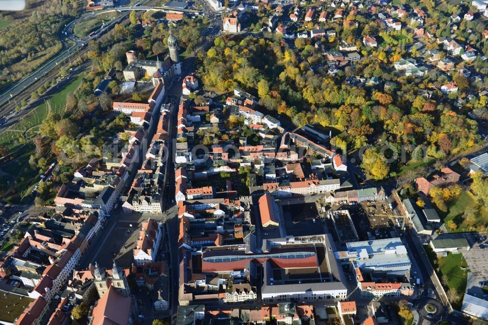 Aerial photograph Wittenberg - View of the construction site of the shopping center Arsenal between the Arsenal square and the market place in the inner city of Wittenberg. Project developers are MIB AG and the OFB Development GmbH