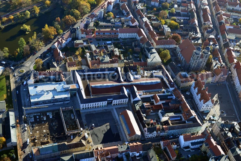 Wittenberg from above - View of the construction site of the shopping center Arsenal between the Arsenal square and the market place in the inner city of Wittenberg. Project developers are MIB AG and the OFB Development GmbH