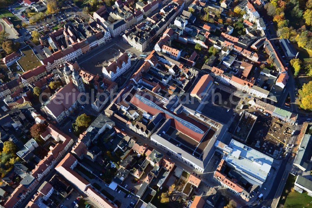 Aerial photograph Wittenberg - View of the construction site of the shopping center Arsenal between the Arsenal square and the market place in the inner city of Wittenberg. Project developers are MIB AG and the OFB Development GmbH