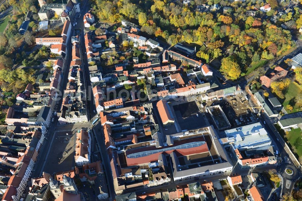 Wittenberg from above - View of the construction site of the shopping center Arsenal between the Arsenal square and the market place in the inner city of Wittenberg. Project developers are MIB AG and the OFB Development GmbH